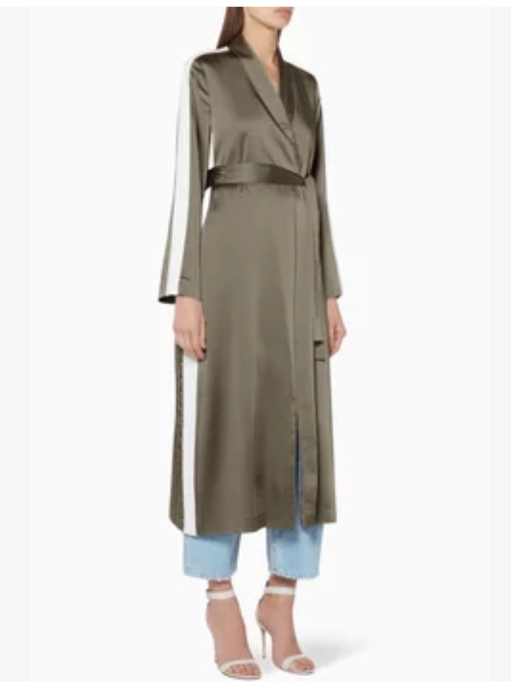Jonathan Simkhai Olive Satin Longline Wrap Coat